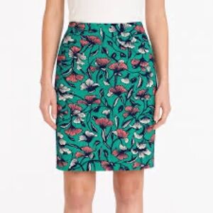J. by J.Crew Floral Pencil Skirt Size 4 Green Multicolor Retro Flower Print NWOT